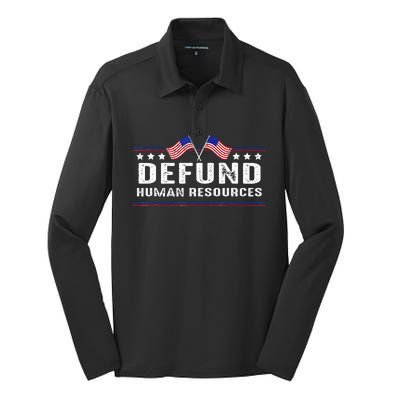 Defund Human Resources American Flag Silk Touch Performance Long Sleeve Polo