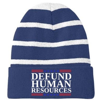 Defund Human Resources Funny Striped Beanie with Solid Band