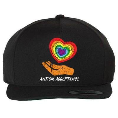 Distressed Heart Rainbow Design Acceptance Utism Gift Wool Snapback Cap