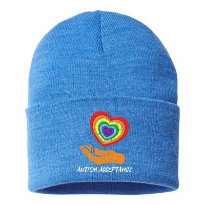 Distressed Heart Rainbow Design Acceptance Utism Gift Sustainable Knit Beanie