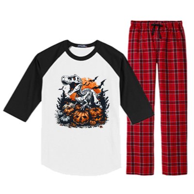 Dinosaur Halloween Skeleton Trex Meaningful Gift Raglan Sleeve Pajama Set