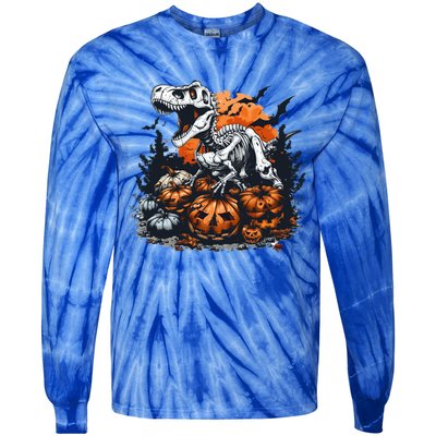 Dinosaur Halloween Skeleton Trex Meaningful Gift Tie-Dye Long Sleeve Shirt