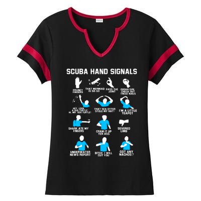 Diver Hand Sign Funny Scuba Hand Signals Ladies Halftime Notch Neck Tee