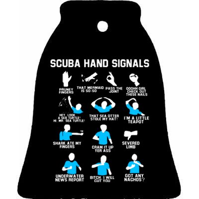 Diver Hand Sign Funny Scuba Hand Signals Ceramic Bell Ornament