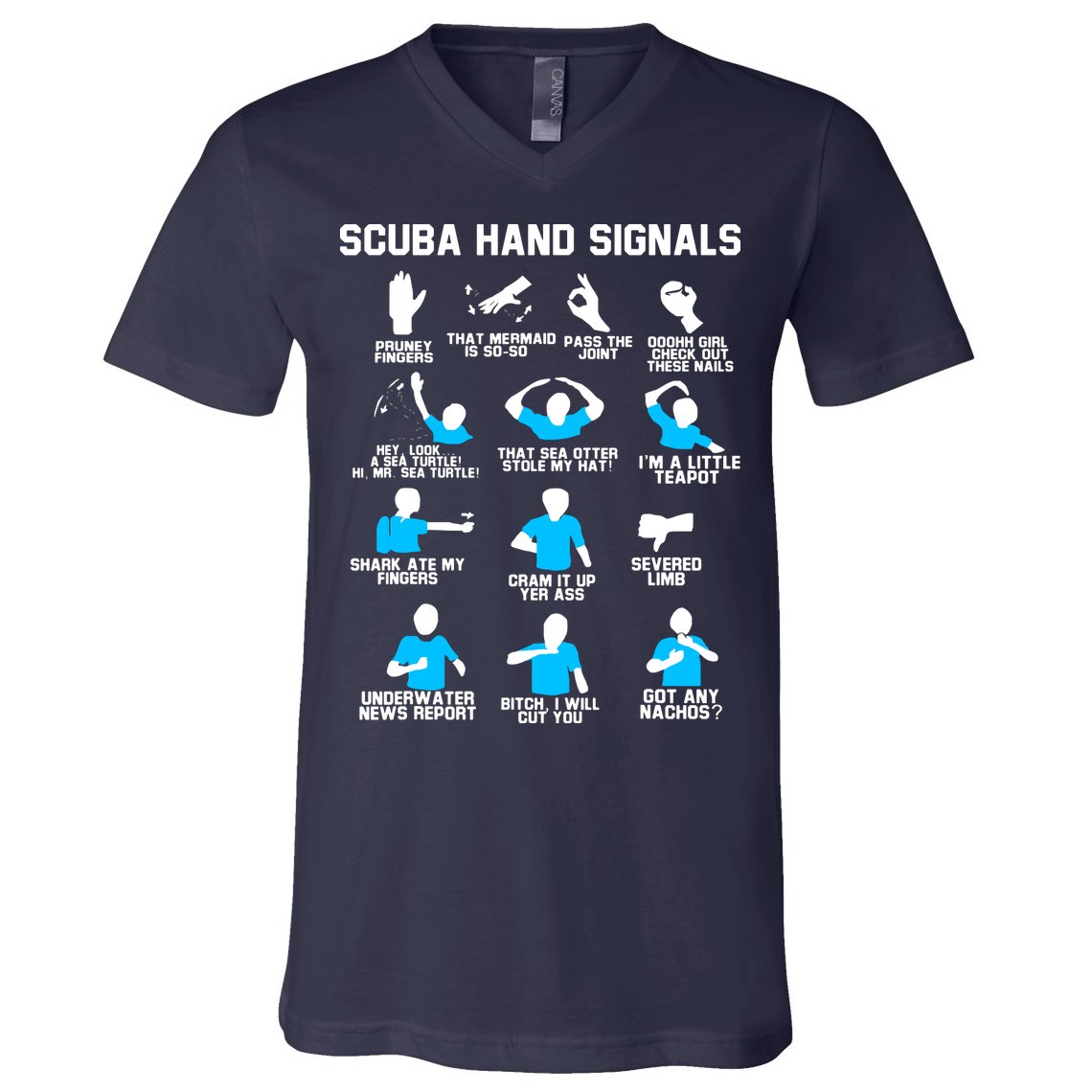 Diver Hand Sign Funny Scuba Hand Signals V-Neck T-Shirt