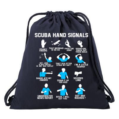 Diver Hand Sign Funny Scuba Hand Signals Drawstring Bag