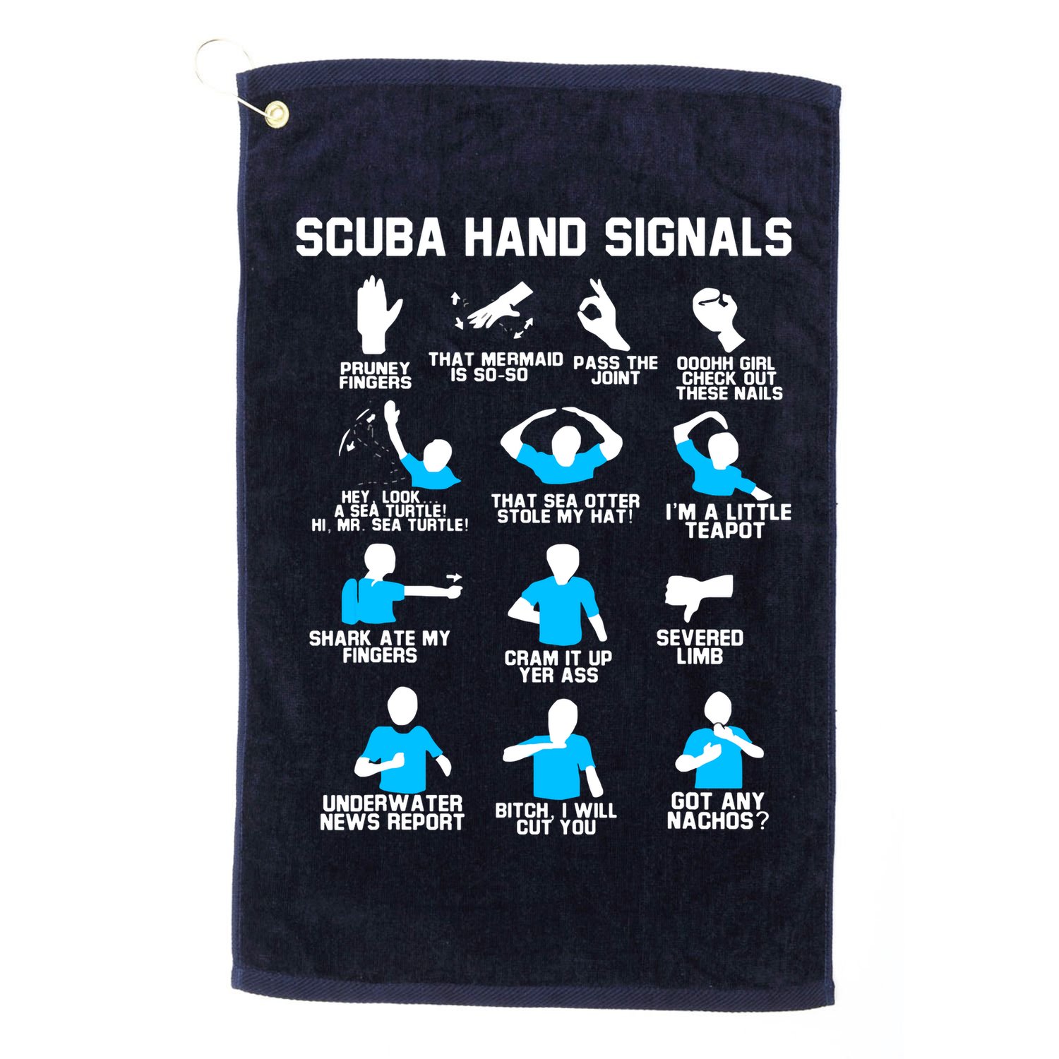 Diver Hand Sign Funny Scuba Hand Signals Golf Towel