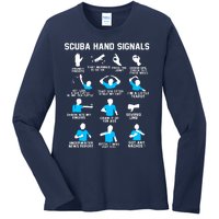 Diver Hand Sign Funny Scuba Hand Signals Ladies Long Sleeve Shirt