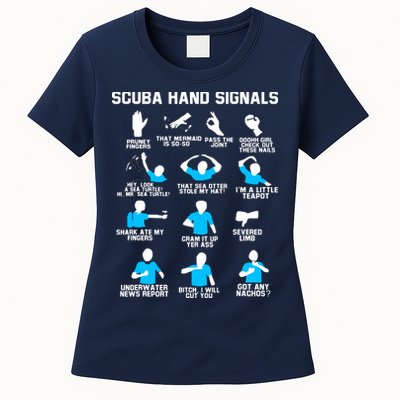 Diver Hand Sign Funny Scuba Hand Signals Womens T-Shirt