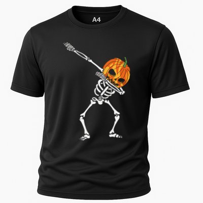 Dabbing Halloween Skeleton Pumpkin Moonlight Funny Gift Cooling Performance Crew T-Shirt