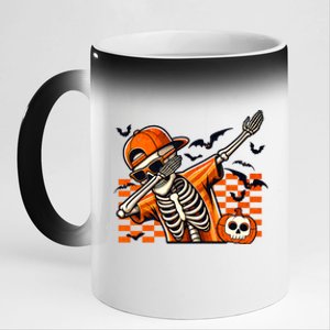 Dabbing Halloween Skeleton Funny Pumpkin Matching Bruh Gift 11oz Black Color Changing Mug