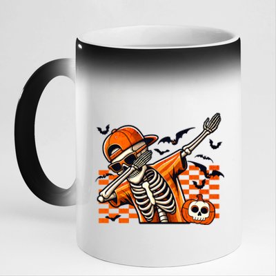 Dabbing Halloween Skeleton Funny Pumpkin Matching Bruh Gift 11oz Black Color Changing Mug