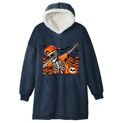 Dabbing Halloween Skeleton Funny Pumpkin Matching Bruh Gift Hooded Wearable Blanket