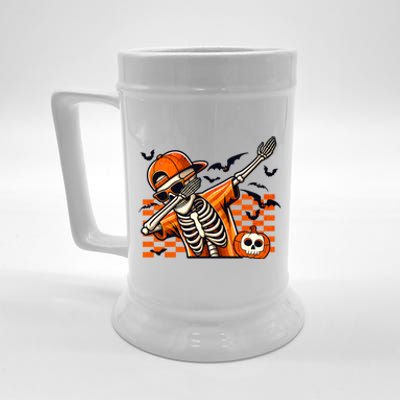 Dabbing Halloween Skeleton Funny Pumpkin Matching Bruh Gift Beer Stein