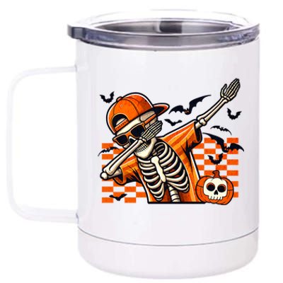 Dabbing Halloween Skeleton Funny Pumpkin Matching Bruh Gift 12 oz Stainless Steel Tumbler Cup