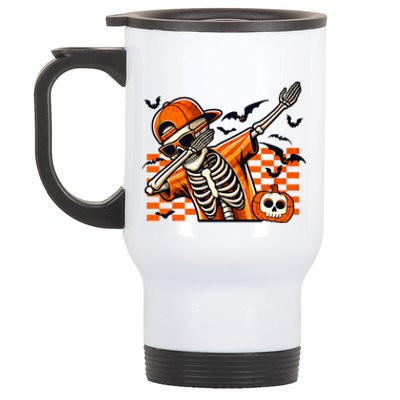 Dabbing Halloween Skeleton Funny Pumpkin Matching Bruh Gift Stainless Steel Travel Mug