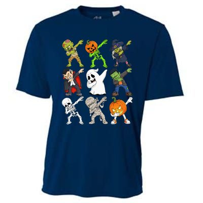 Dabbing Halloween Skeleton Zombie Scary Pumpkin Vampire Cooling Performance Crew T-Shirt