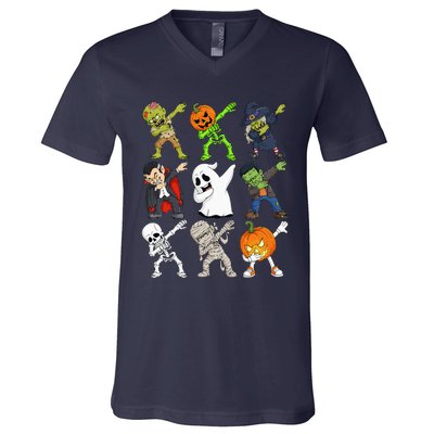 Dabbing Halloween Skeleton Zombie Scary Pumpkin Vampire V-Neck T-Shirt