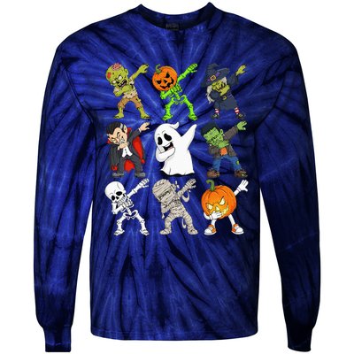 Dabbing Halloween Skeleton Zombie Scary Pumpkin Vampire Tie-Dye Long Sleeve Shirt