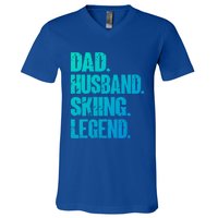 Dad Husband Skiing Legend Snow Sport Funny Dad Ski Skiing Cool Gift V-Neck T-Shirt