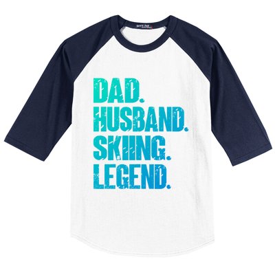 Dad Husband Skiing Legend Snow Sport Funny Dad Ski Skiing Cool Gift Baseball Sleeve Shirt