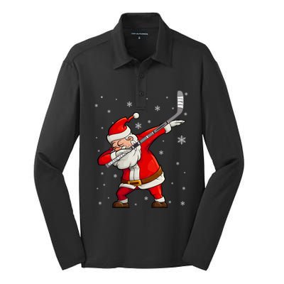 Dabbing Hockey Santa Claus Gift Silk Touch Performance Long Sleeve Polo