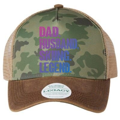 Dad Husband Skiing Legend Snow Sport Funny Dad Ski Skiing Cool Gift Legacy Tie Dye Trucker Hat