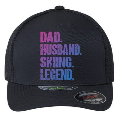 Dad Husband Skiing Legend Snow Sport Funny Dad Ski Skiing Cool Gift Flexfit Unipanel Trucker Cap