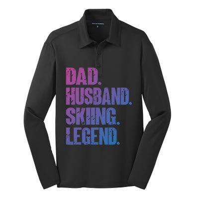 Dad Husband Skiing Legend Snow Sport Funny Dad Ski Skiing Cool Gift Silk Touch Performance Long Sleeve Polo