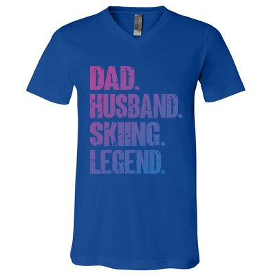 Dad Husband Skiing Legend Snow Sport Funny Dad Ski Skiing Cool Gift V-Neck T-Shirt