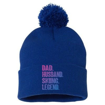 Dad Husband Skiing Legend Snow Sport Funny Dad Ski Skiing Cool Gift Pom Pom 12in Knit Beanie