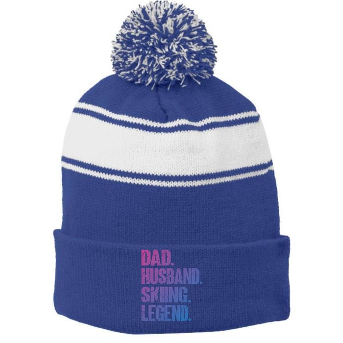 Dad Husband Skiing Legend Snow Sport Funny Dad Ski Skiing Cool Gift Stripe Pom Pom Beanie