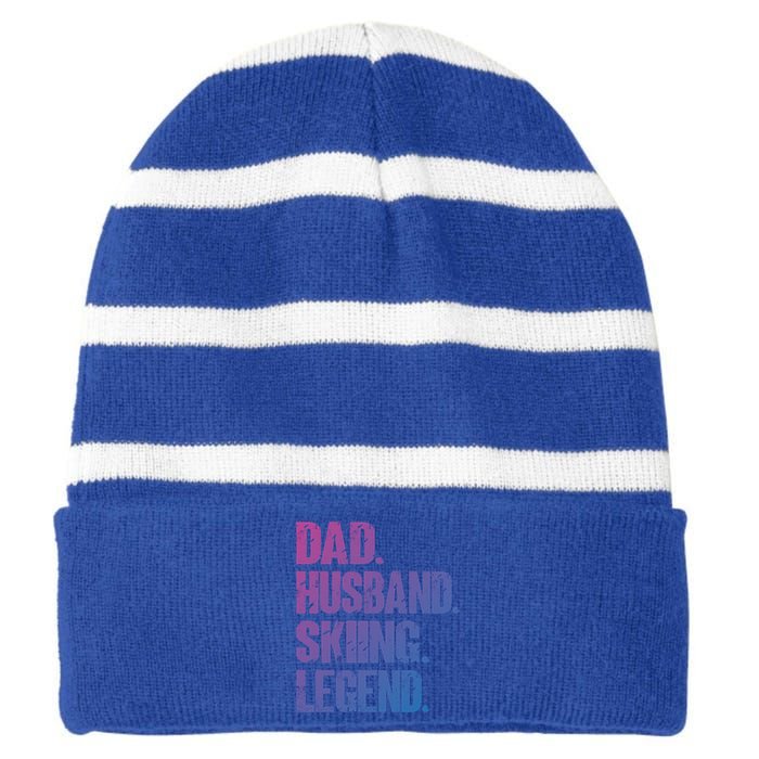 Dad Husband Skiing Legend Snow Sport Funny Dad Ski Skiing Cool Gift Striped Beanie with Solid Band