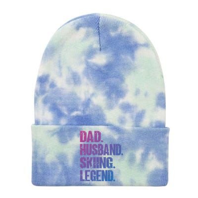 Dad Husband Skiing Legend Snow Sport Funny Dad Ski Skiing Cool Gift Tie Dye 12in Knit Beanie