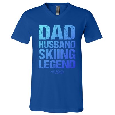 Dad Husband Skiing Legend Skier Gift Slopes Winter Snow Great Gift V-Neck T-Shirt