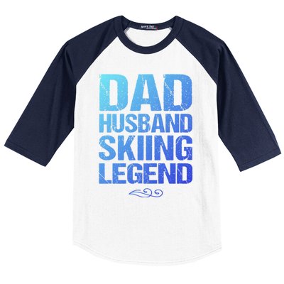 Dad Husband Skiing Legend Skier Gift Slopes Winter Snow Great Gift Baseball Sleeve Shirt