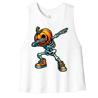 Dabbing Halloween Skeleton Boy Trick Treat Funny Pumpkin Women's Racerback Cropped Tank