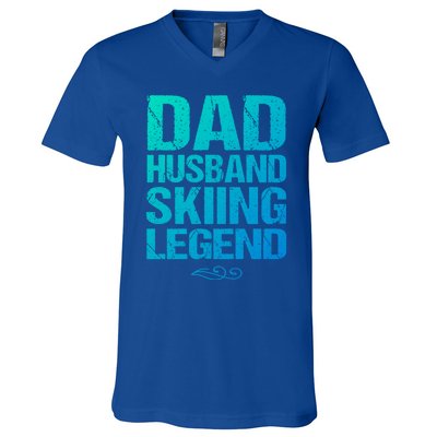 Dad Husband Skiing Legend Skier Gift Slopes Winter Snow Great Gift V-Neck T-Shirt