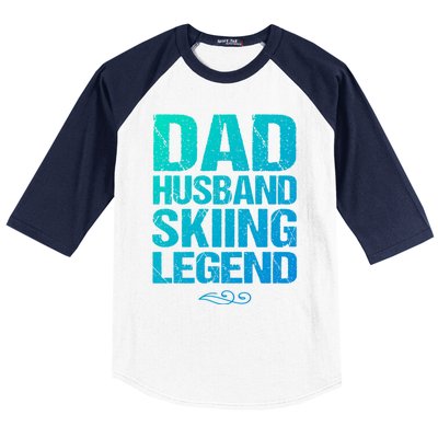 Dad Husband Skiing Legend Skier Gift Slopes Winter Snow Great Gift Baseball Sleeve Shirt