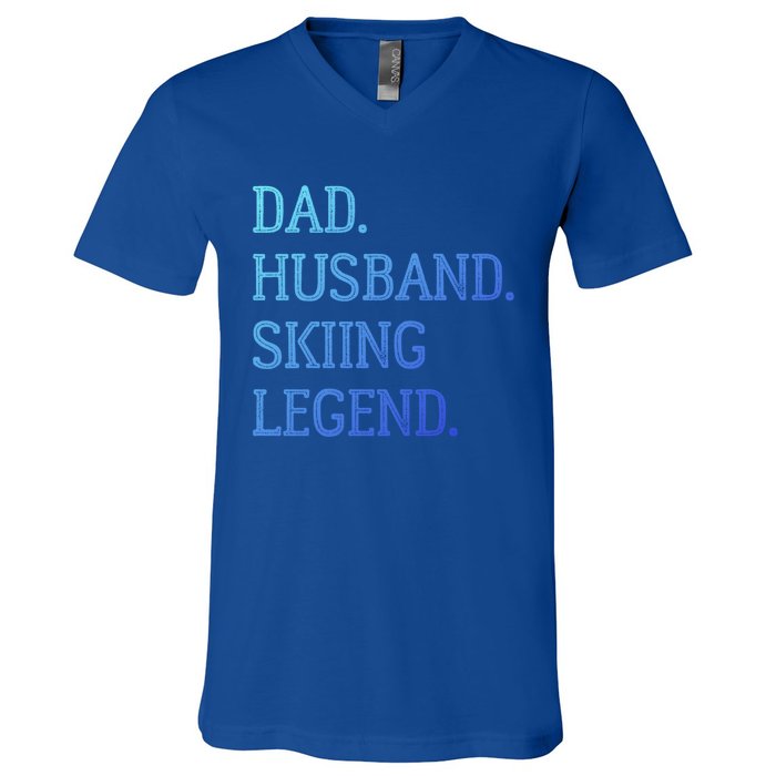 Dad Husband Skiing Legend Vintage Skiing Dad Gift V-Neck T-Shirt