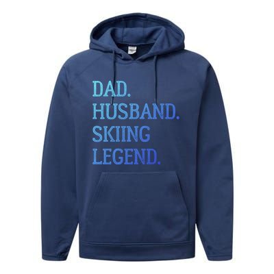 Dad Husband Skiing Legend Vintage Skiing Dad Gift Performance Fleece Hoodie