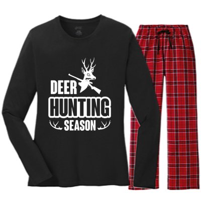 Deer Hunting Season Graphic Women's Long Sleeve Flannel Pajama Set 