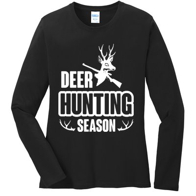 Deer Hunting Season Graphic Ladies Long Sleeve Shirt