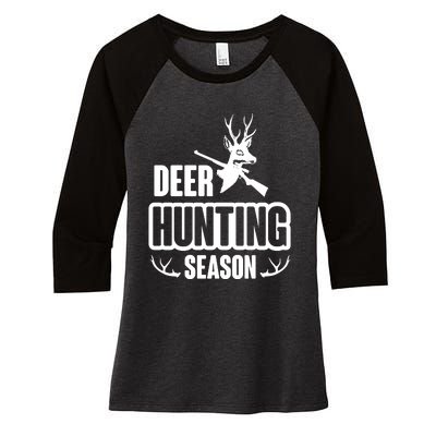 Deer Hunting Season Graphic Women's Tri-Blend 3/4-Sleeve Raglan Shirt