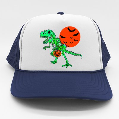 Dinosaur Halloween Scary Trex Skeleton Pumpkin Great Gift Trucker Hat