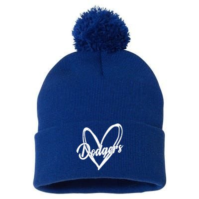 Dodgers Heart Sport Lover Fan Pom Pom 12in Knit Beanie