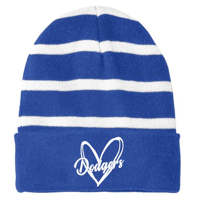 Dodgers Heart Sport Lover Fan Striped Beanie with Solid Band