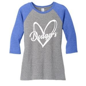 Dodgers Heart Sport Lover Fan Women's Tri-Blend 3/4-Sleeve Raglan Shirt