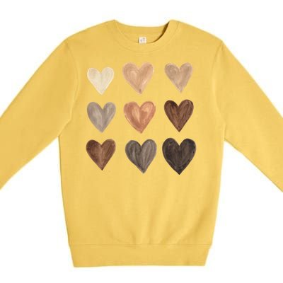 Diversity Heart Skin Tones Black Pride Melanin Kindness Gift Funny Gift Premium Crewneck Sweatshirt