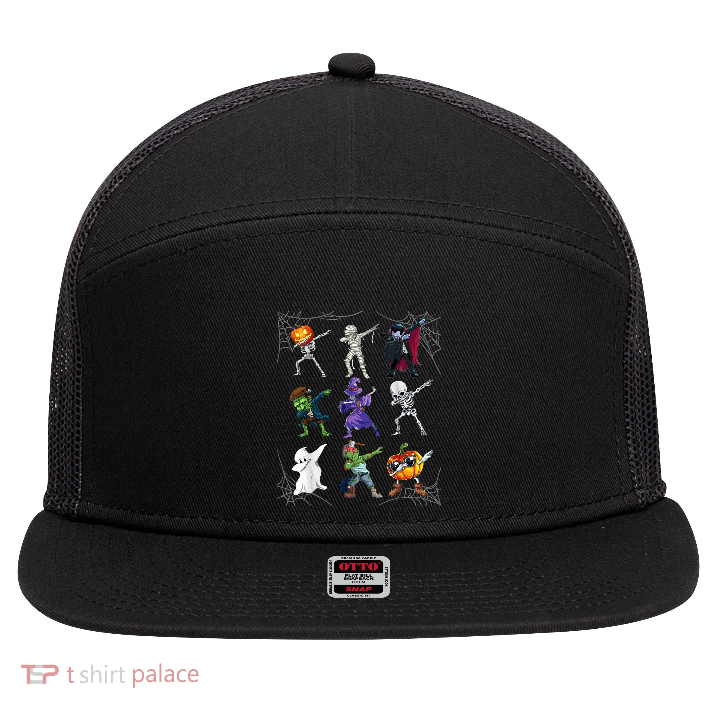 Dabbing Halloween Skeleton Zombie Scary Pumpkin Mummy 7 Panel Mesh Trucker Snapback Hat